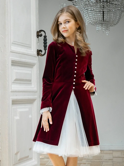 Платье-жакет с фатиновой юбкой и декоративными пуговицами