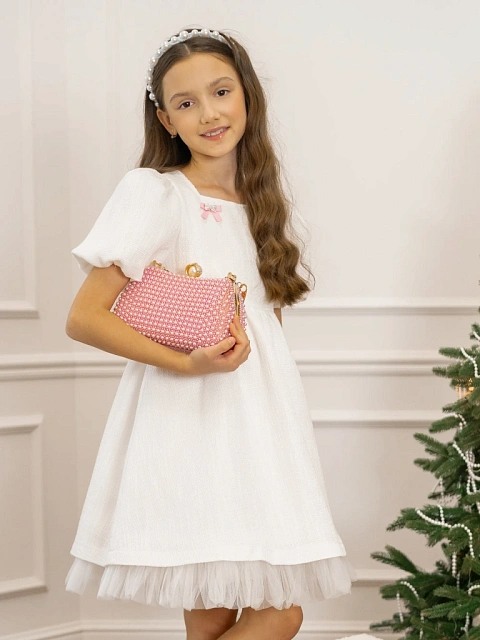 Платье из твида с объемными рукавами