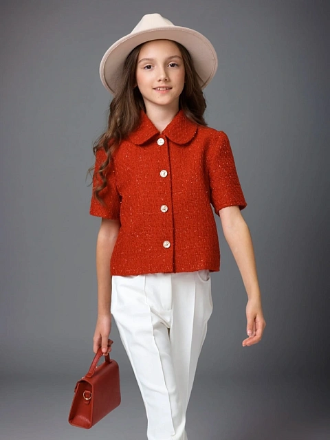 Жакет из твида с воротником и коротким рукавом