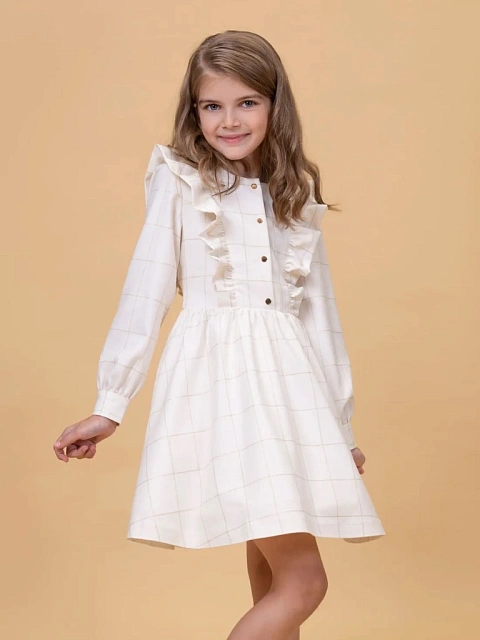 Платье с оборками и золотыми кнопками, длинный рукав