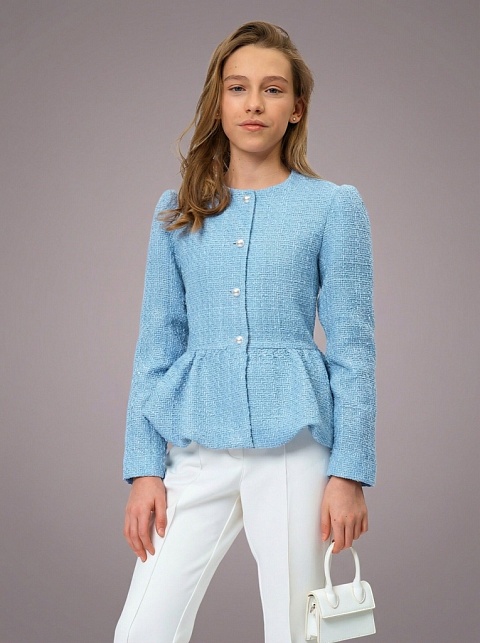 Жакет с баской из твида с длинным рукавом